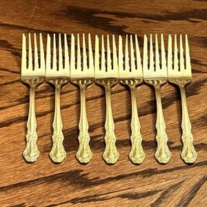 Cambridge Alyssa Gold Electroplate Stainless 7 Salad Forks 6 5/8”